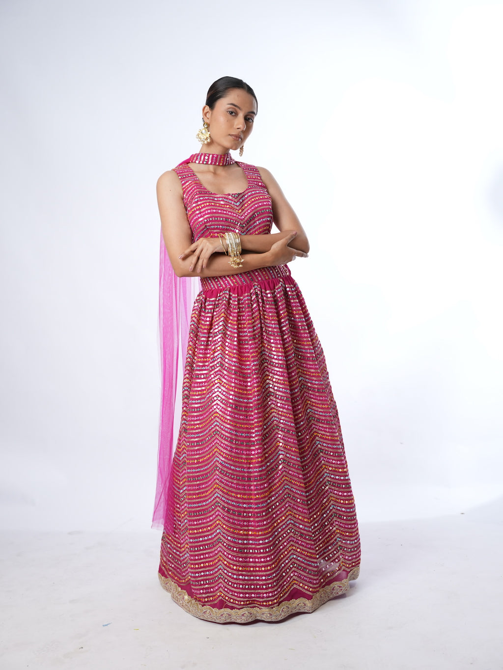 Magenta Wave Sequin Lehenga