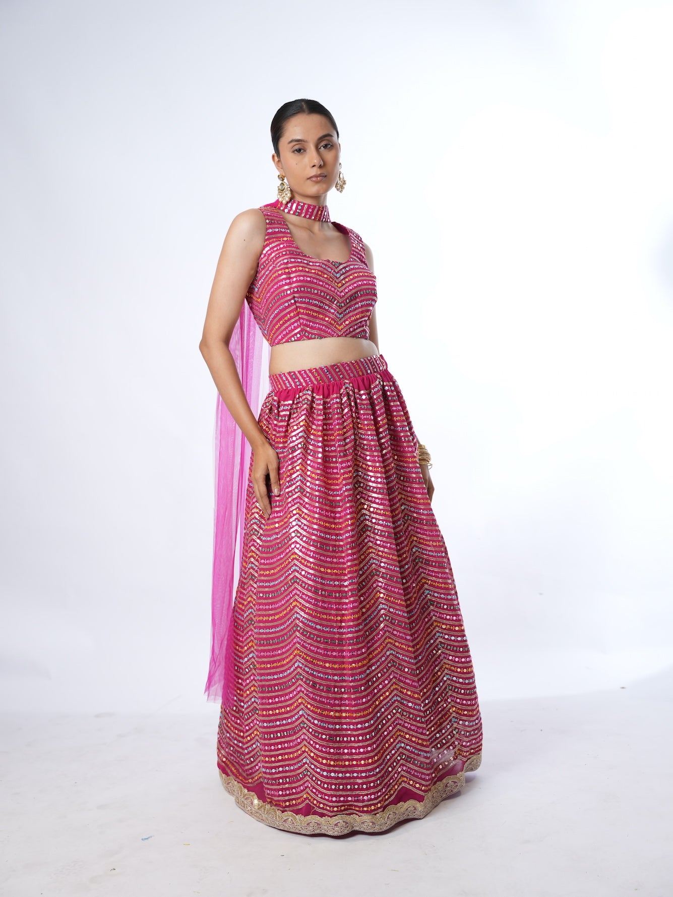 Magenta Wave Sequin Lehenga
