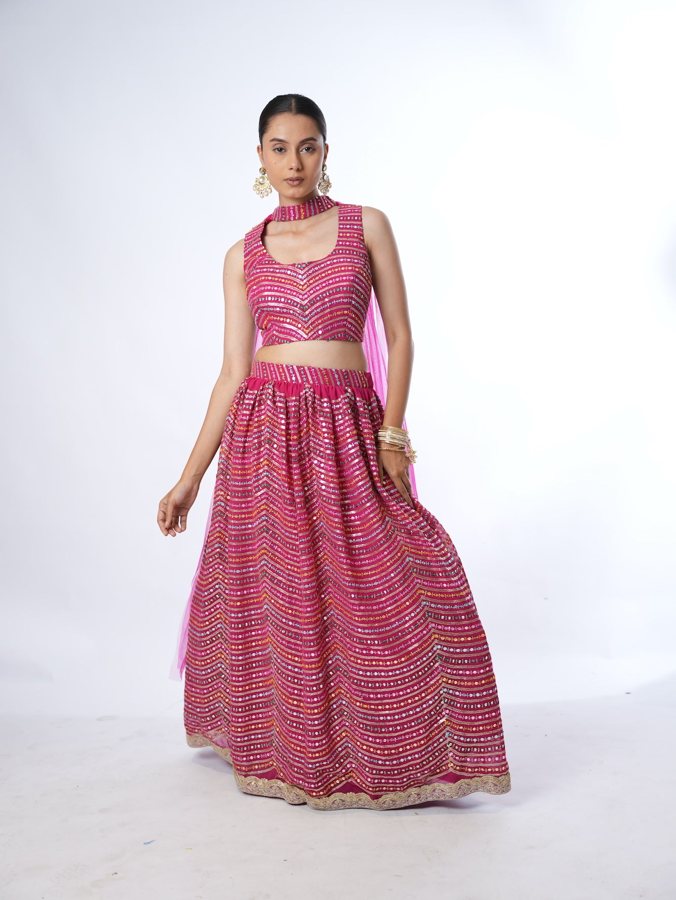 Magenta Wave Sequin Lehenga