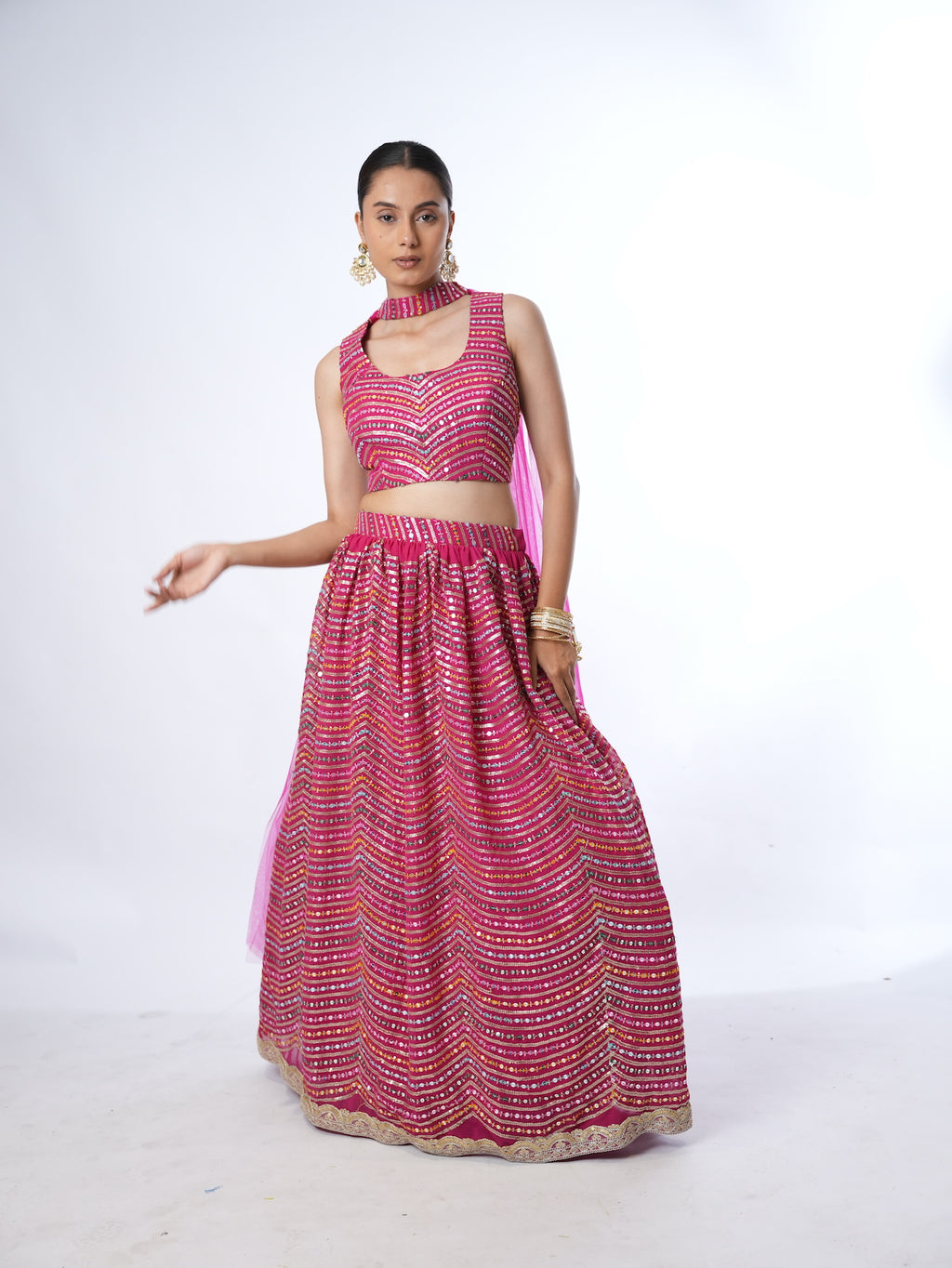Magenta Wave Sequin Lehenga