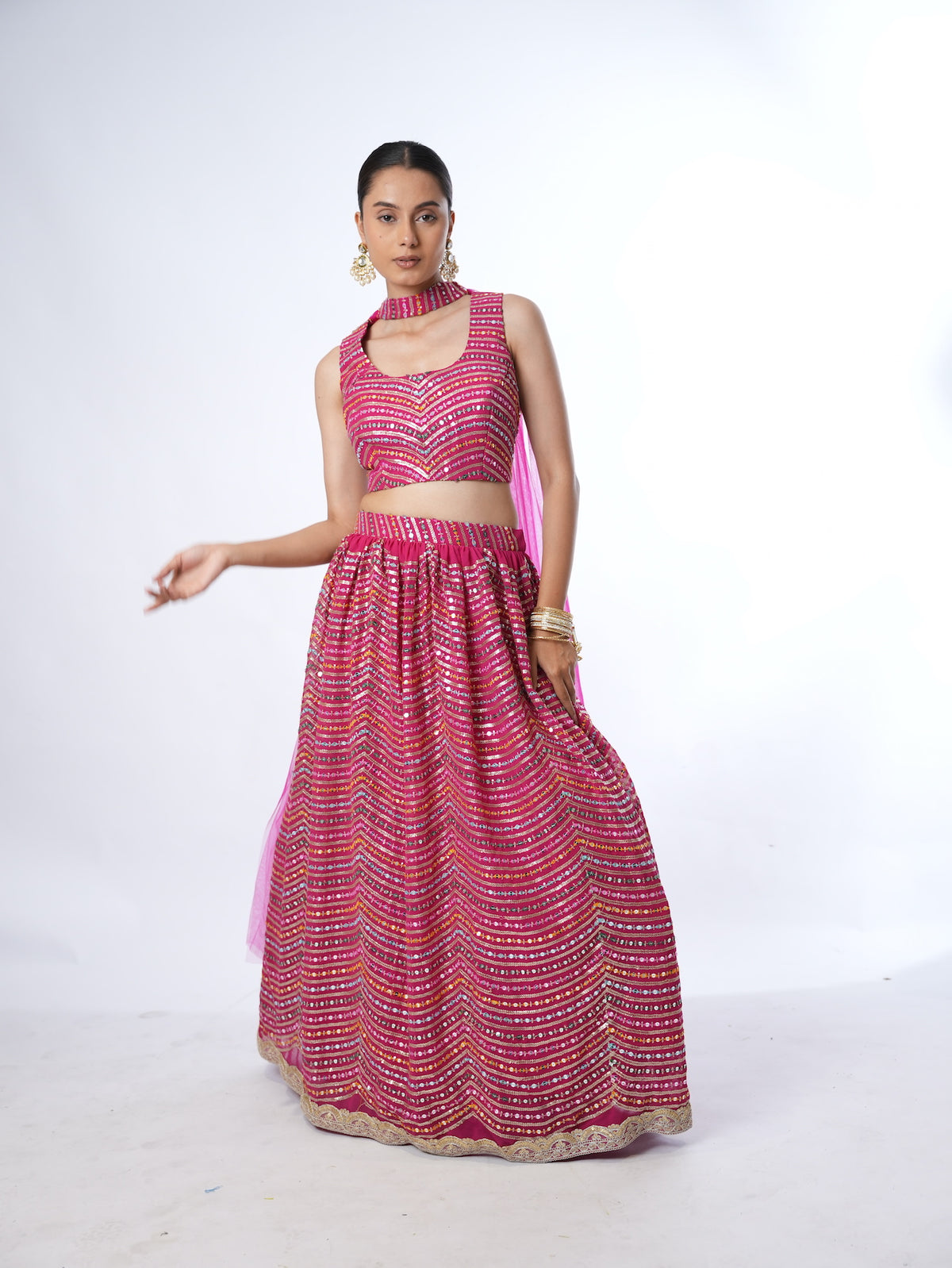 Magenta Wave Sequin Lehenga