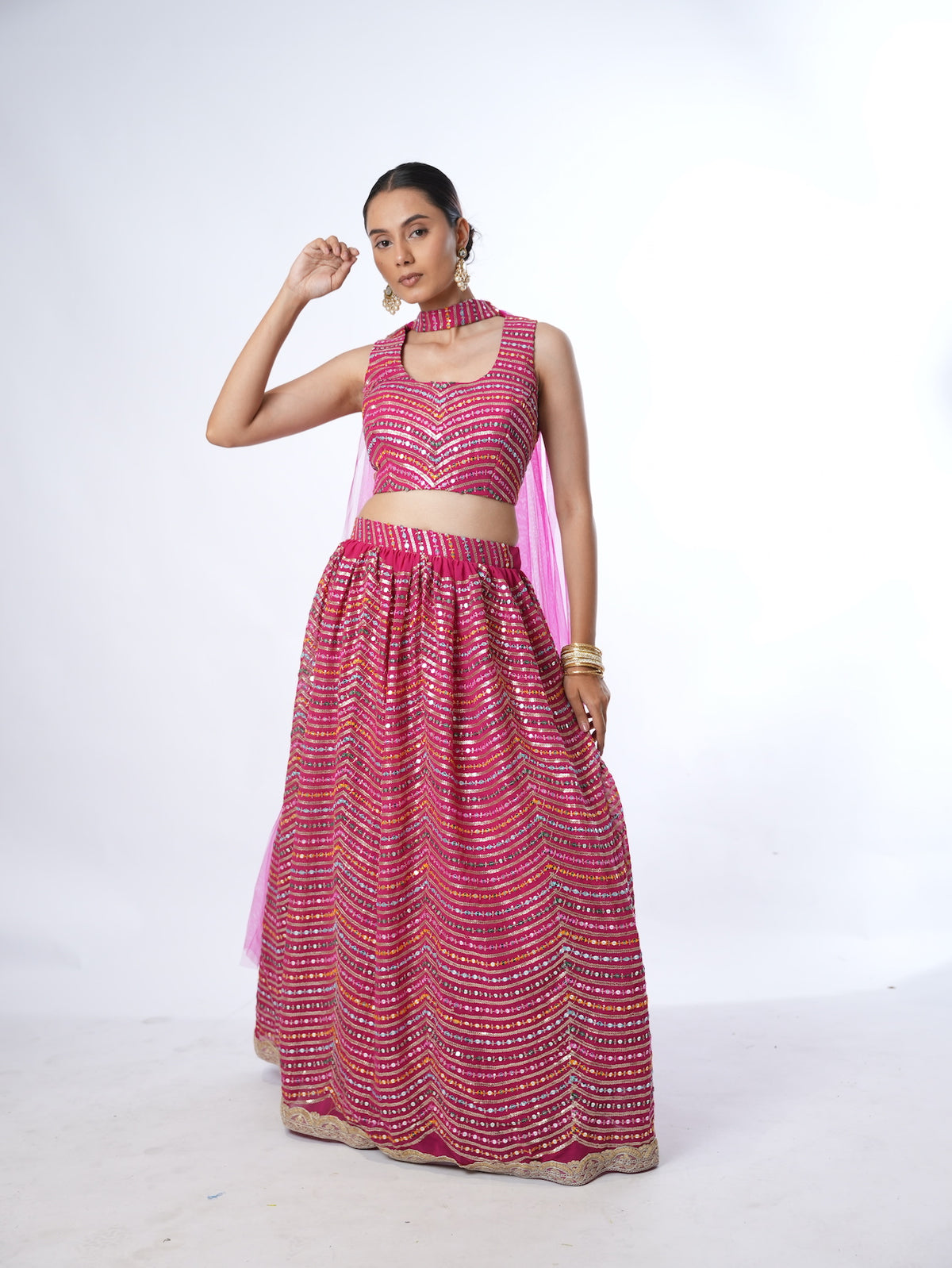 Magenta Wave Sequin Lehenga