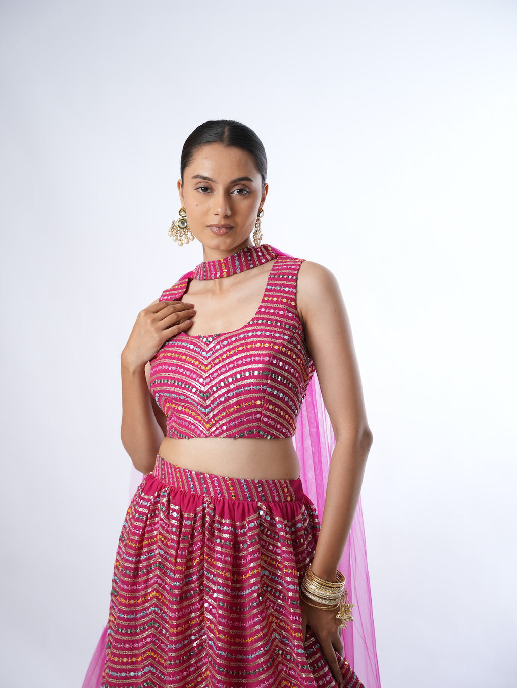 Magenta Wave Sequin Lehenga