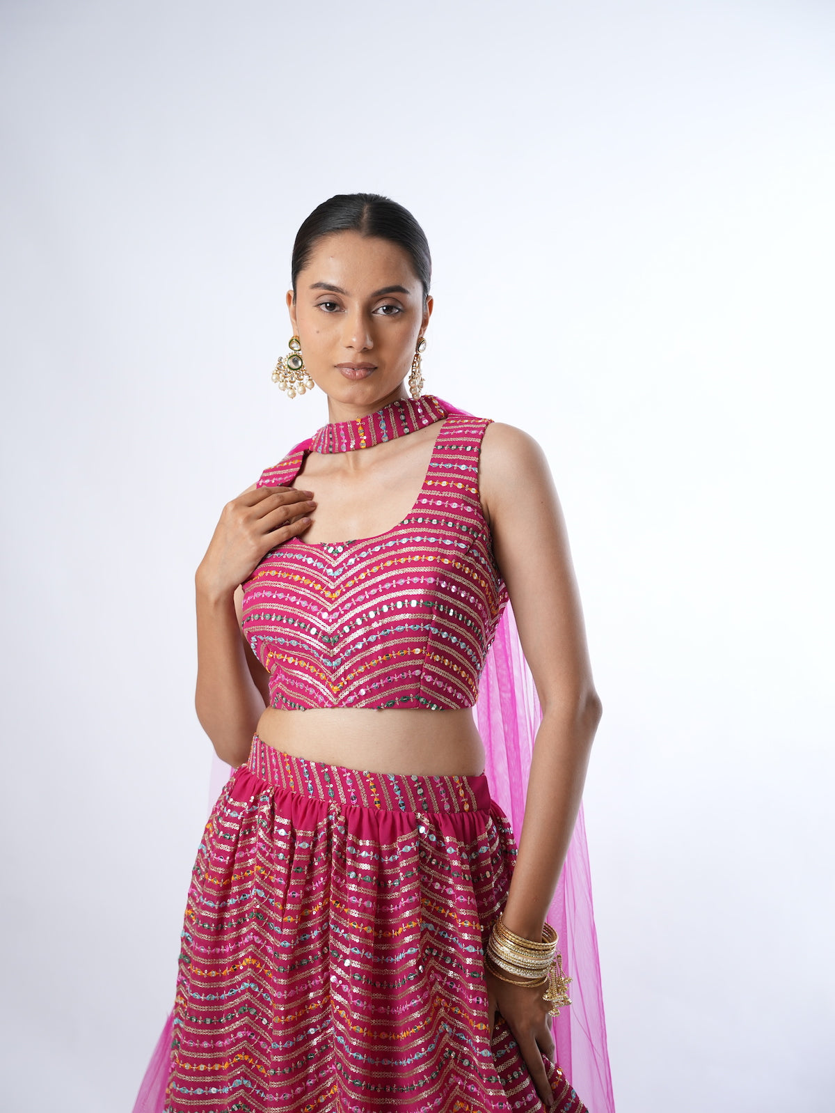 Magenta Wave Sequin Lehenga