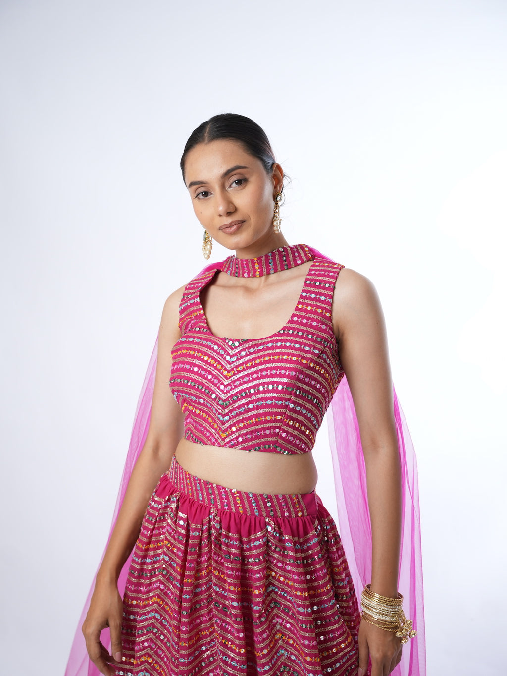 Magenta Wave Sequin Lehenga