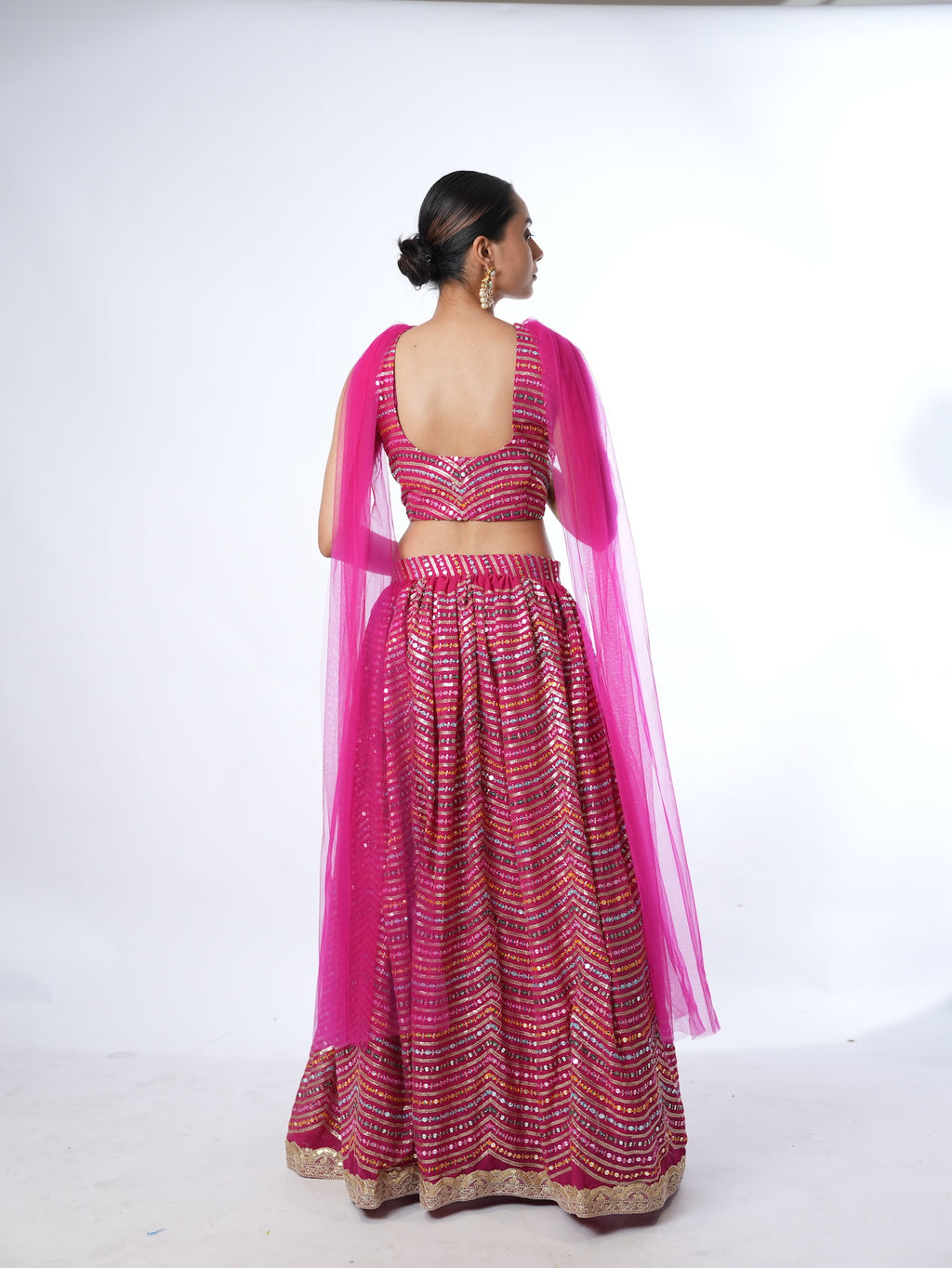 Magenta Wave Sequin Lehenga