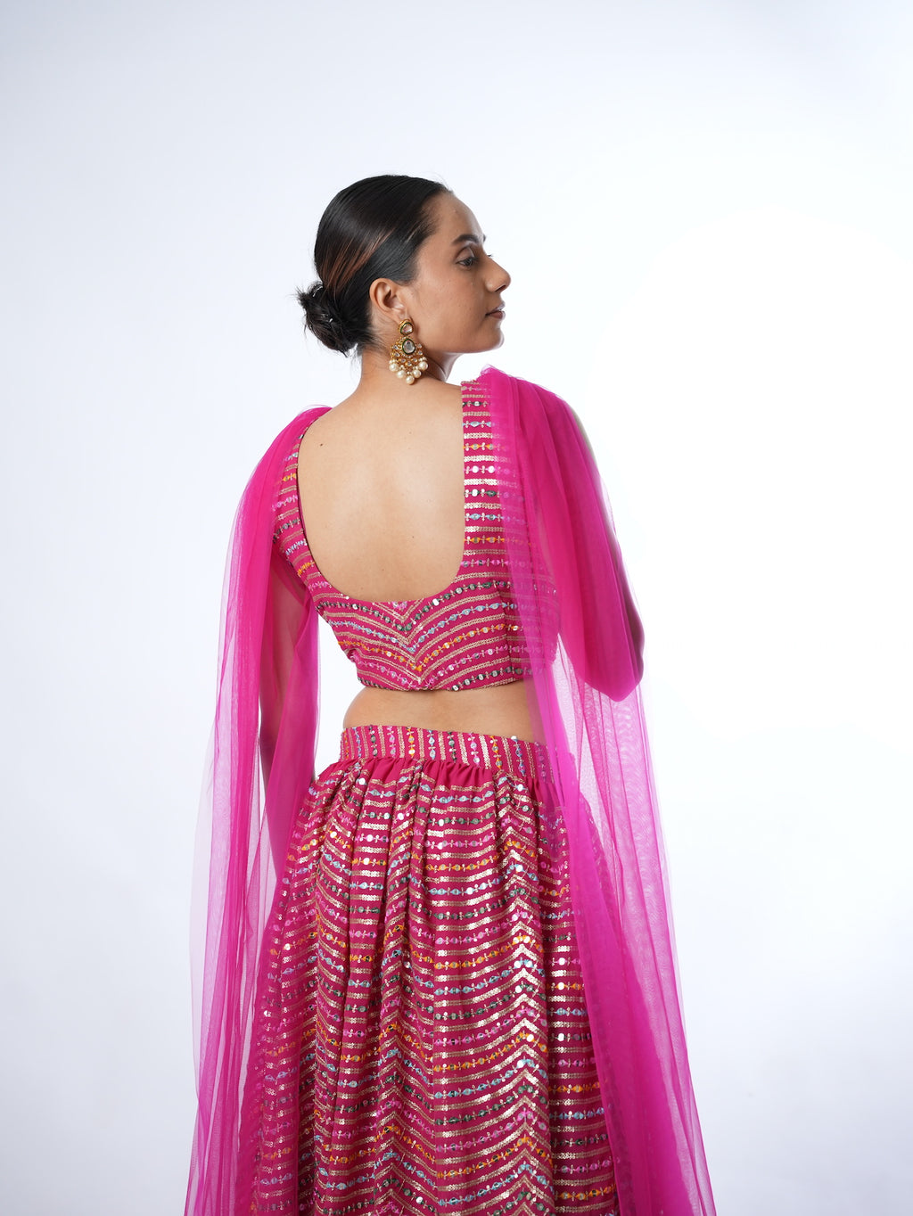 Magenta Wave Sequin Lehenga