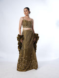 Olive Embellished Crop Top Lehenga Set