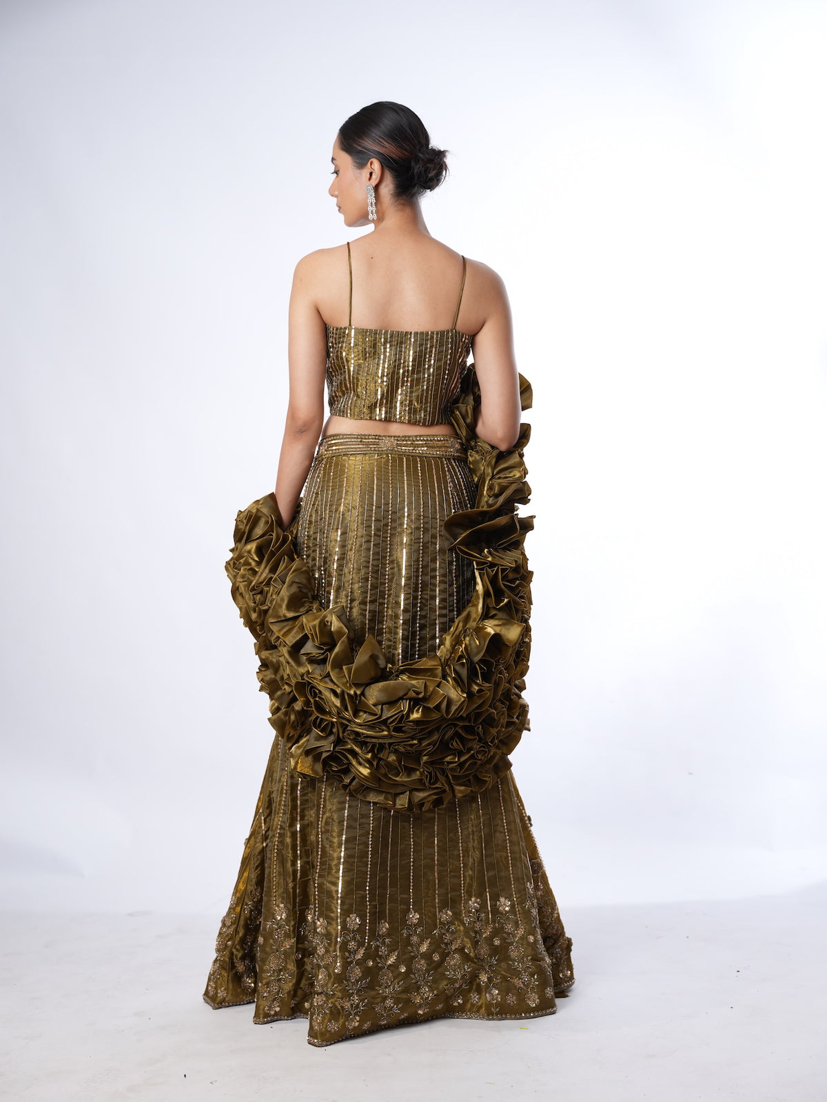 Olive Embellished Crop Top Lehenga Set