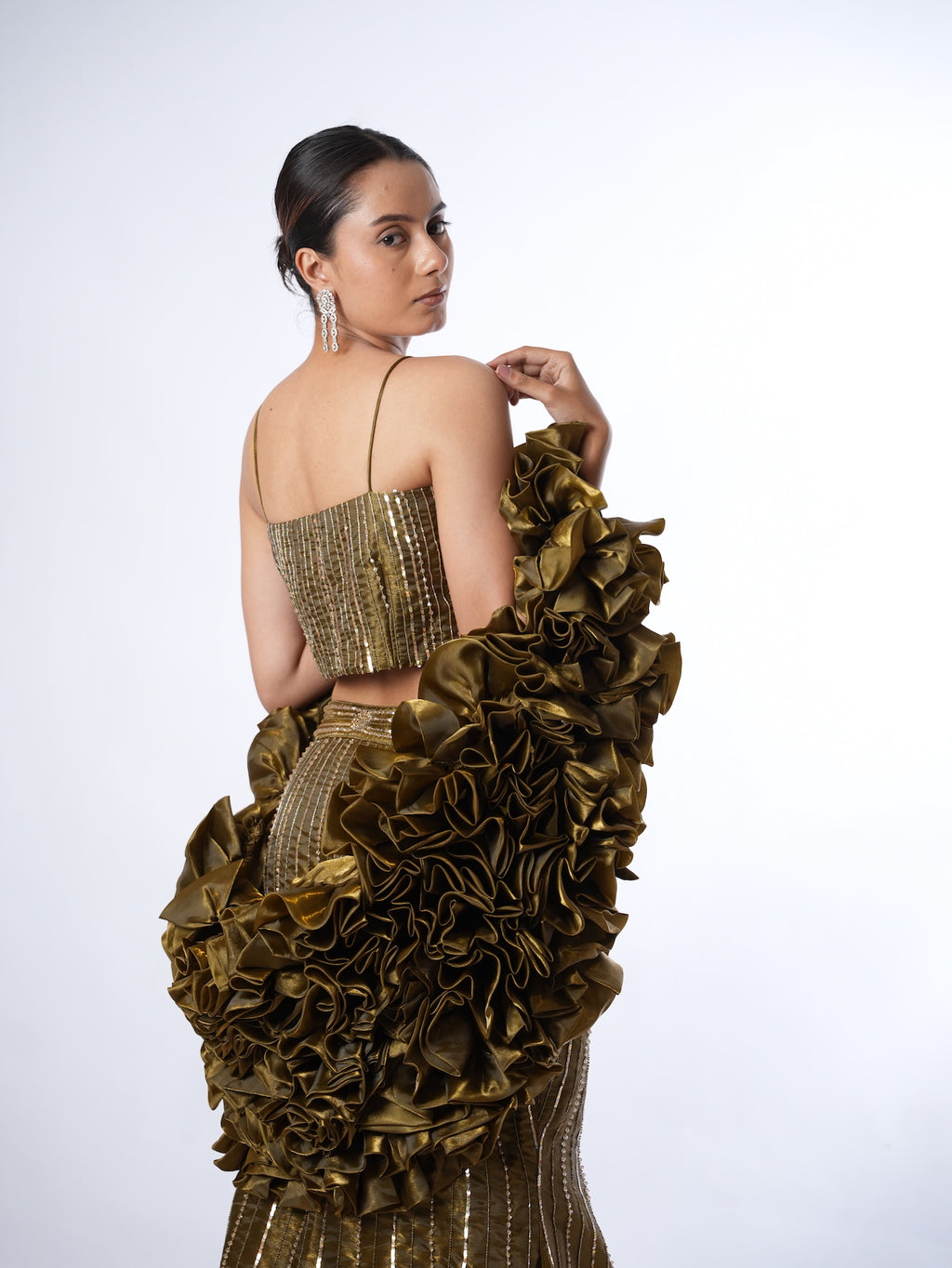 Olive Embellished Crop Top Lehenga Set