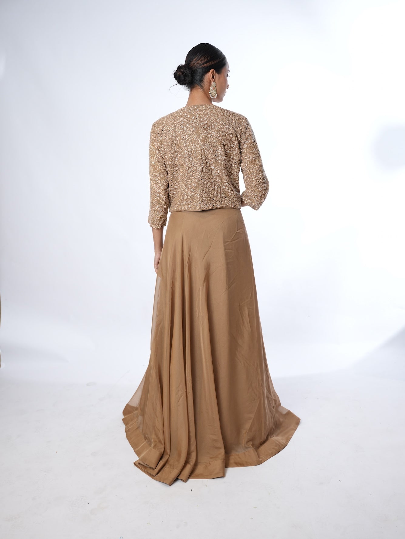 Golden Brown Embellished Jacket and Lehenga Set