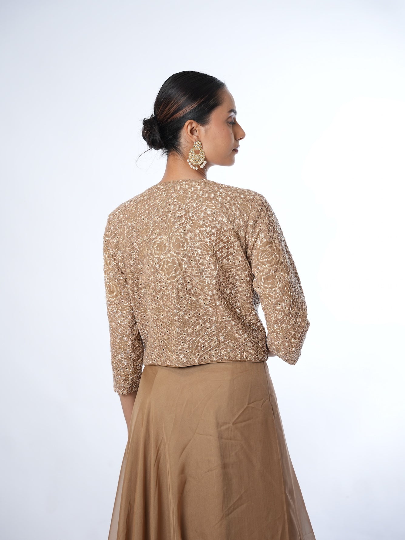Golden Brown Embellished Jacket and Lehenga Set