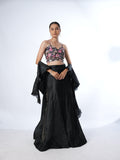 Black Floral Crop Top Lehenga
