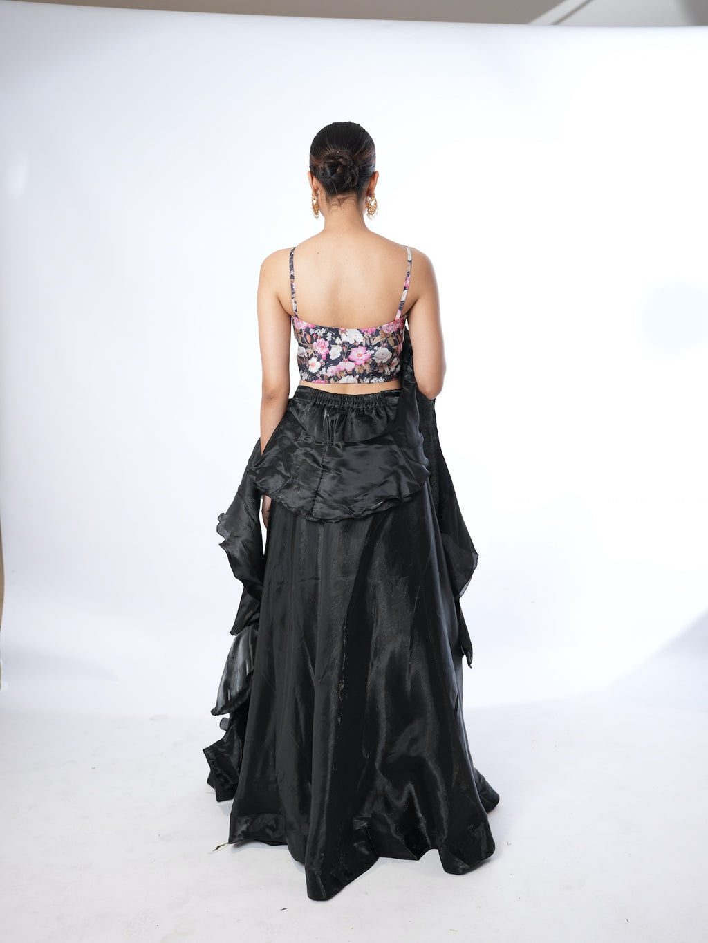 Black Floral Crop Top Lehenga