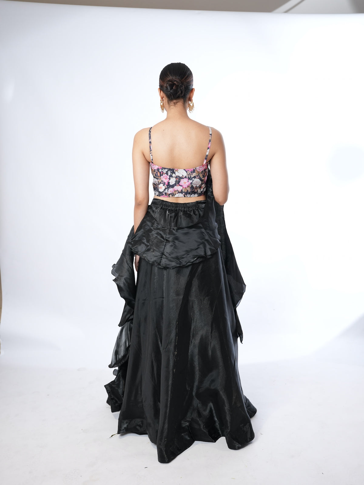 Black Floral Crop Top Lehenga