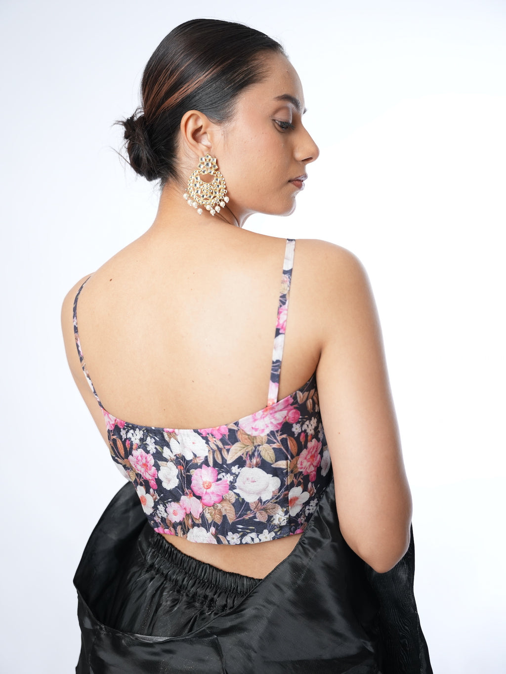 Black Floral Crop Top Lehenga