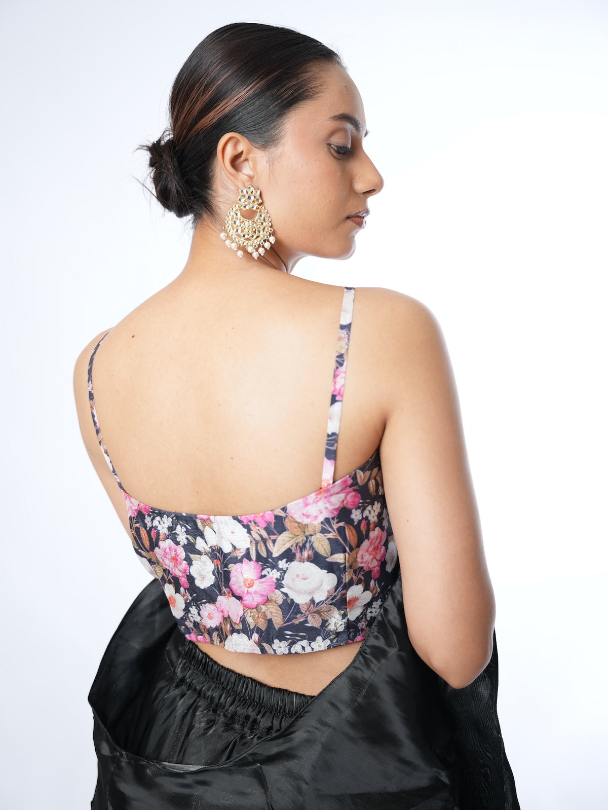 Black Floral Crop Top Lehenga