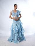 Powder Blue Embellished Ruffled Lehenga Set