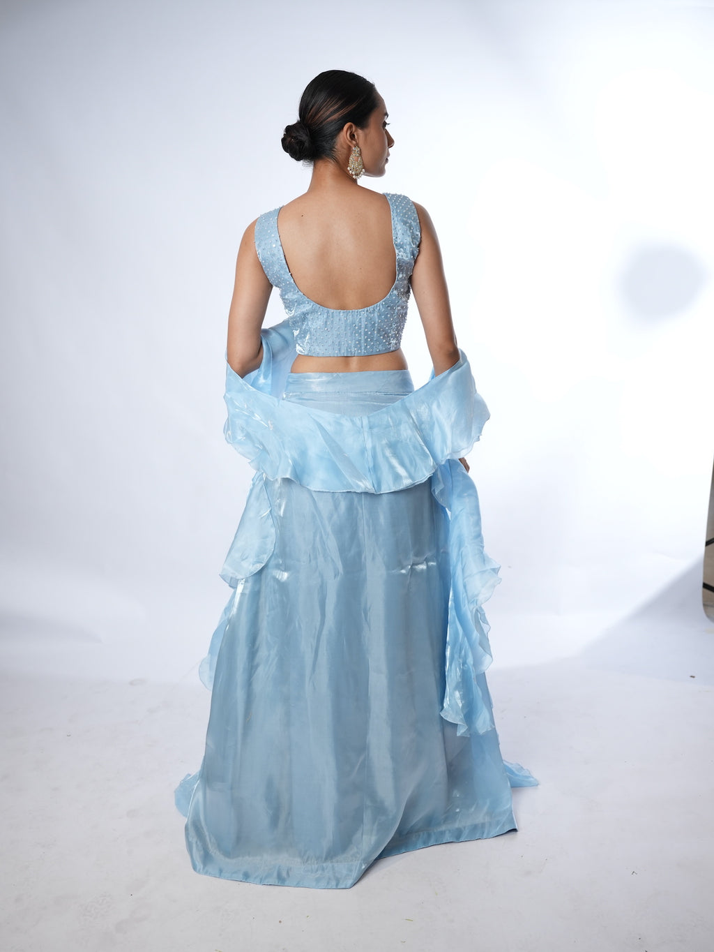 Powder Blue Embellished Ruffled Lehenga Set