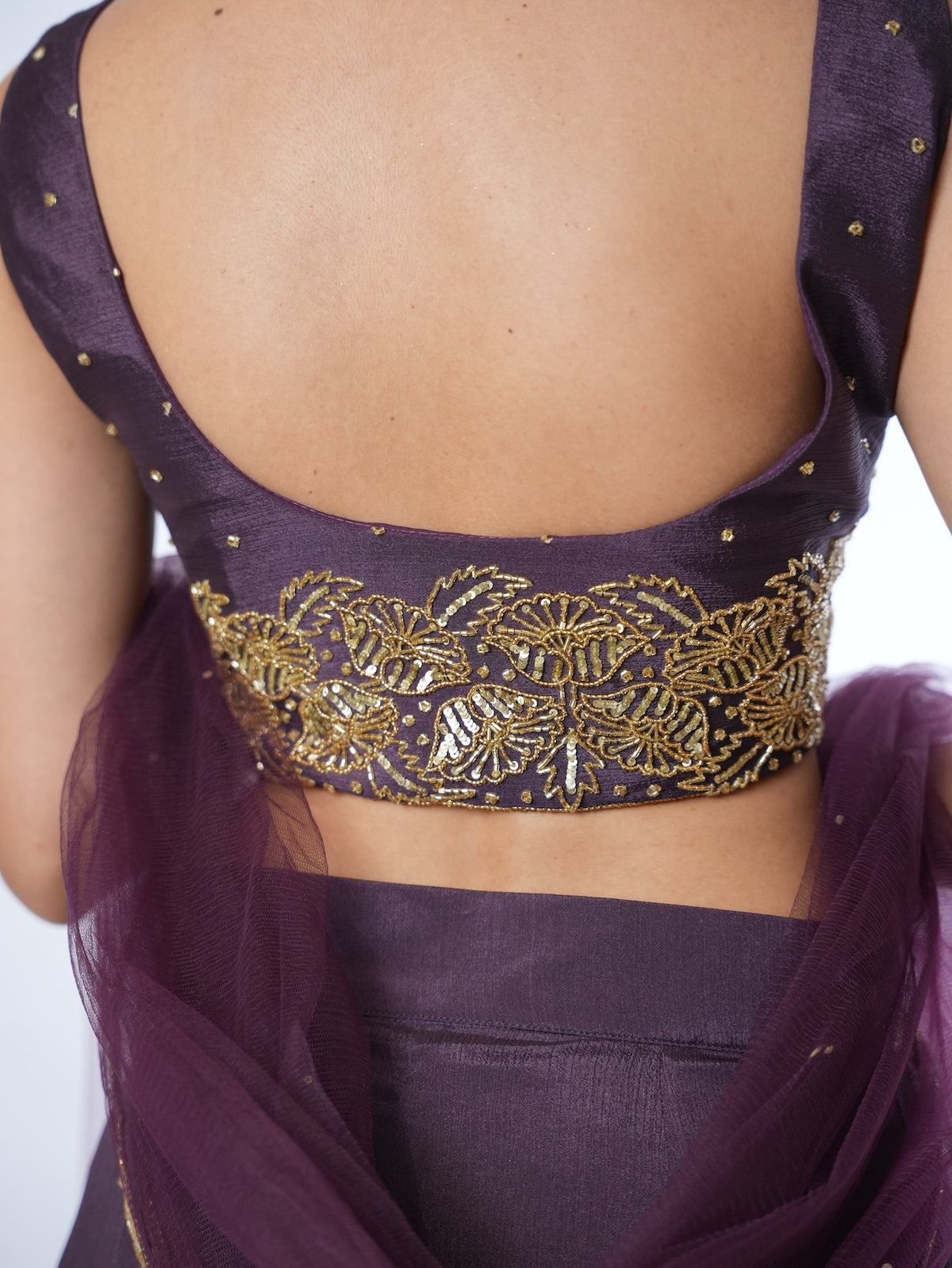Deep Plum Embellished Crop Top Lehenga Set