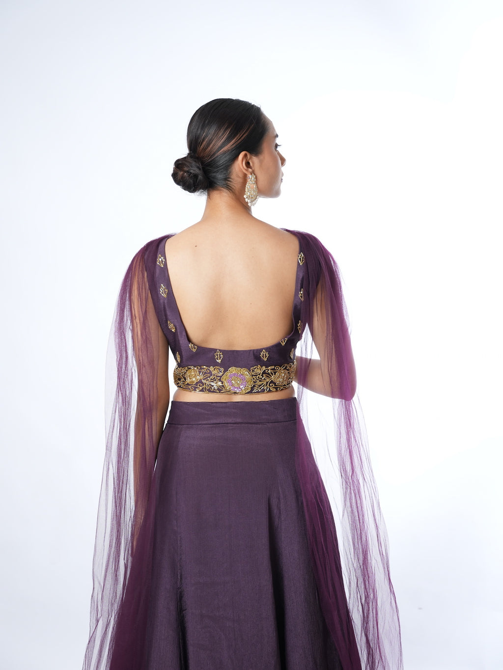 Deep Plum Embellished Crop Top Lehenga Set