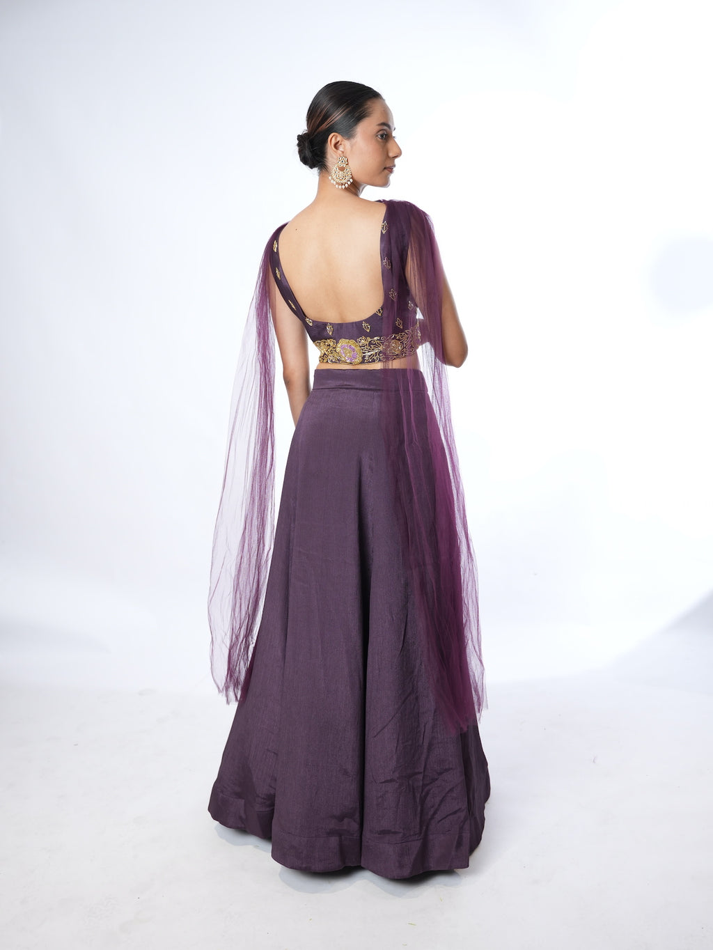 Deep Plum Embellished Crop Top Lehenga Set