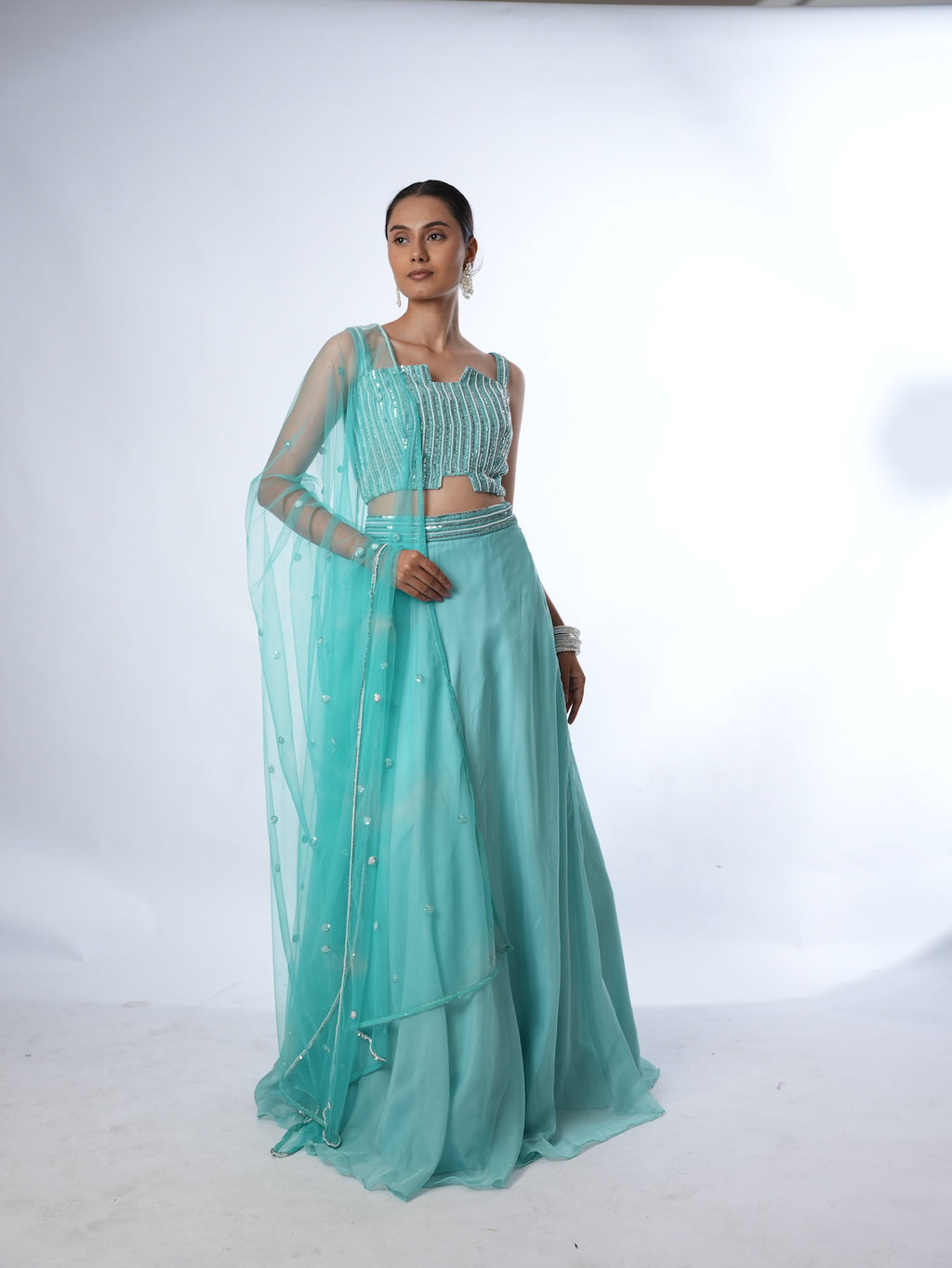 Turquoise Embellished Lehenga Set