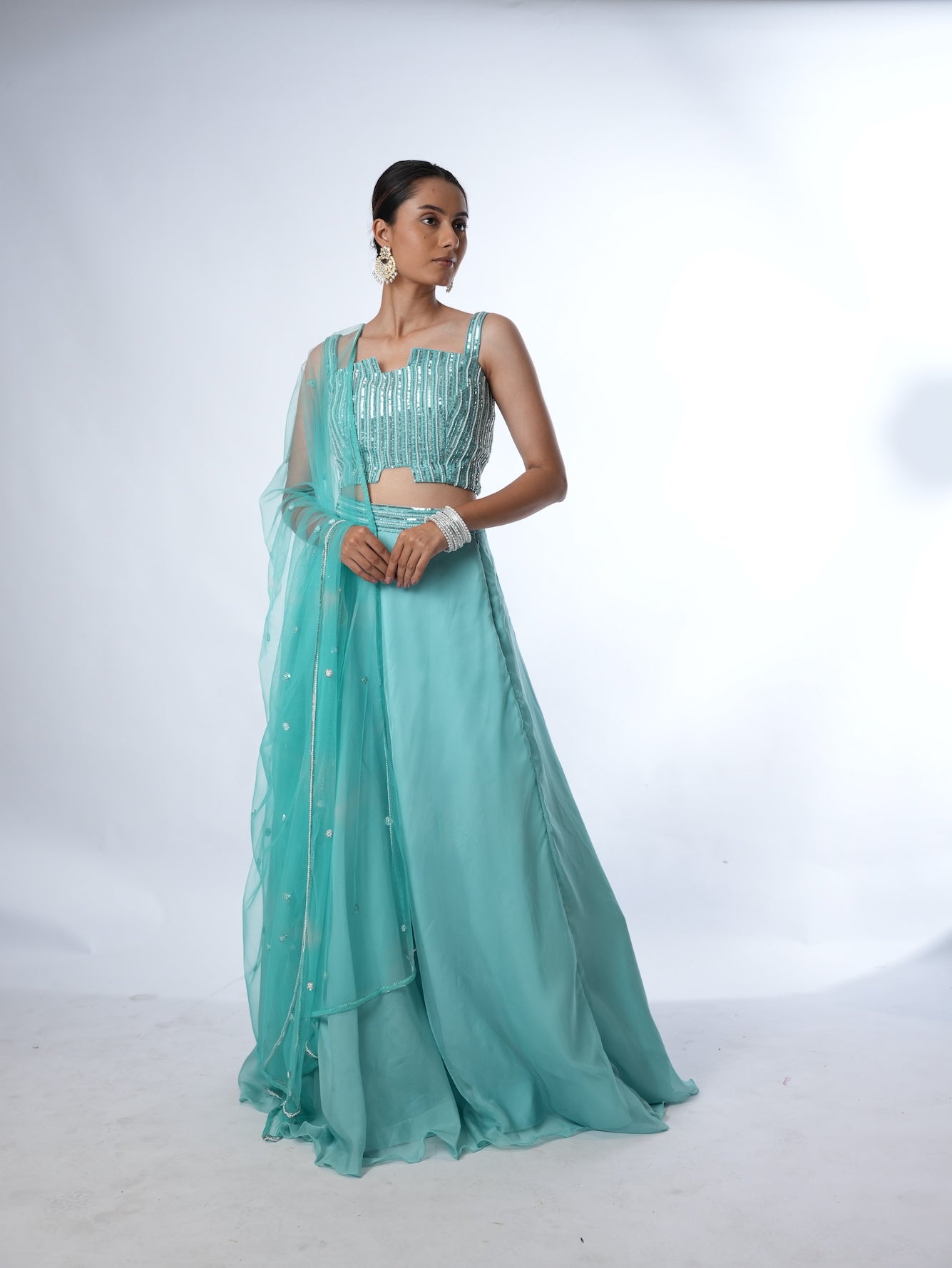 Turquoise Embellished Lehenga Set