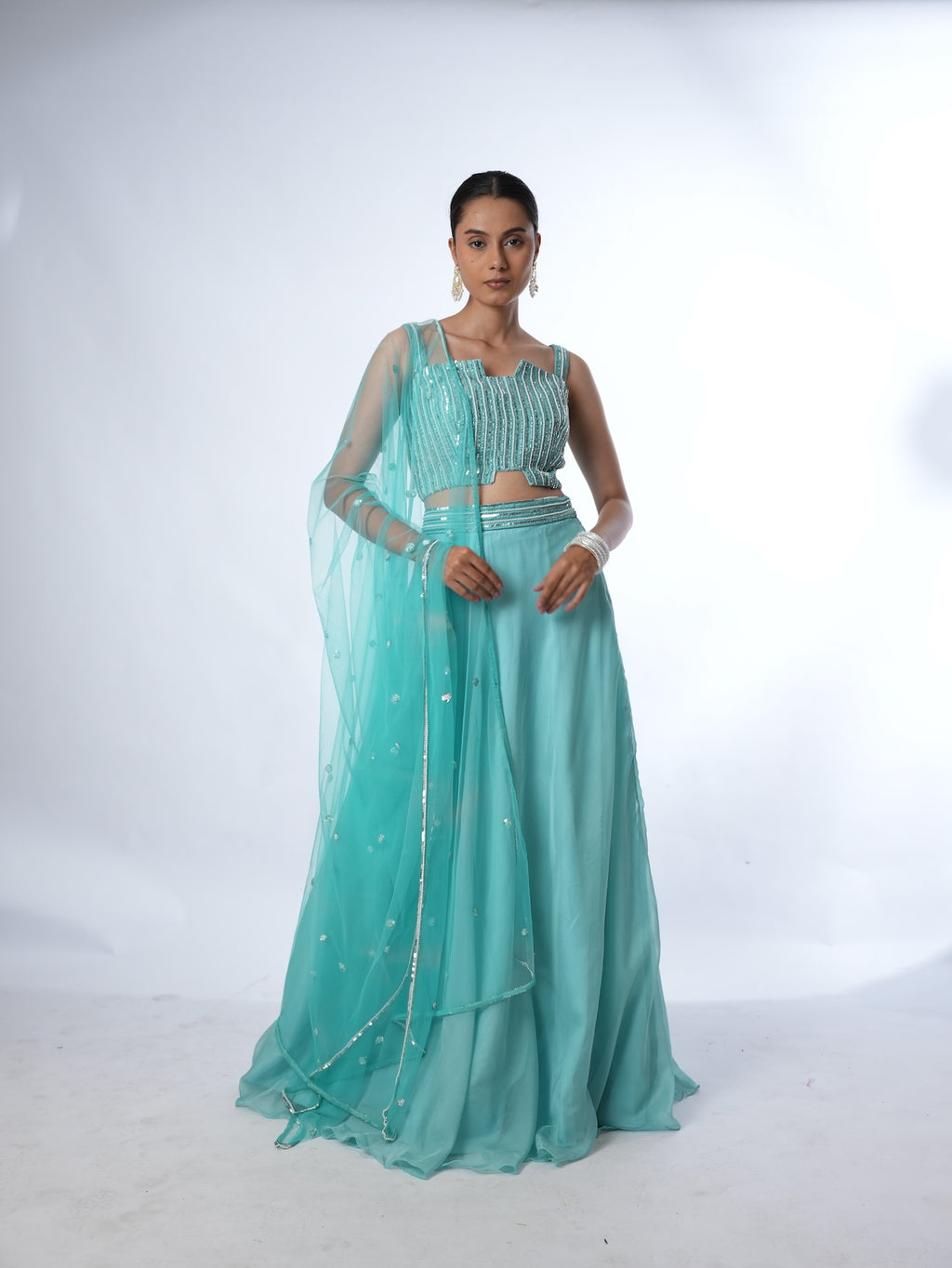 Turquoise Embellished Lehenga Set