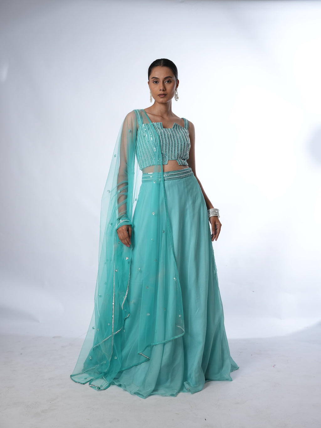 Turquoise Embellished Lehenga Set