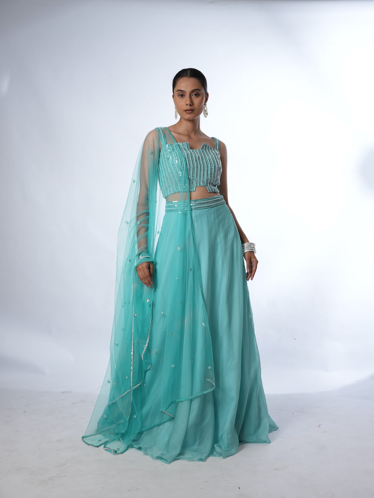 Turquoise Embellished Lehenga Set