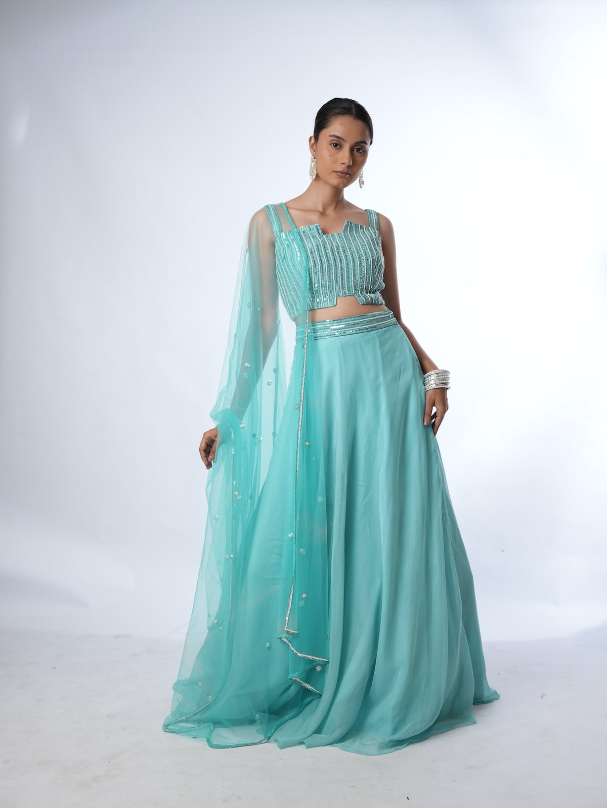 Turquoise Embellished Lehenga Set
