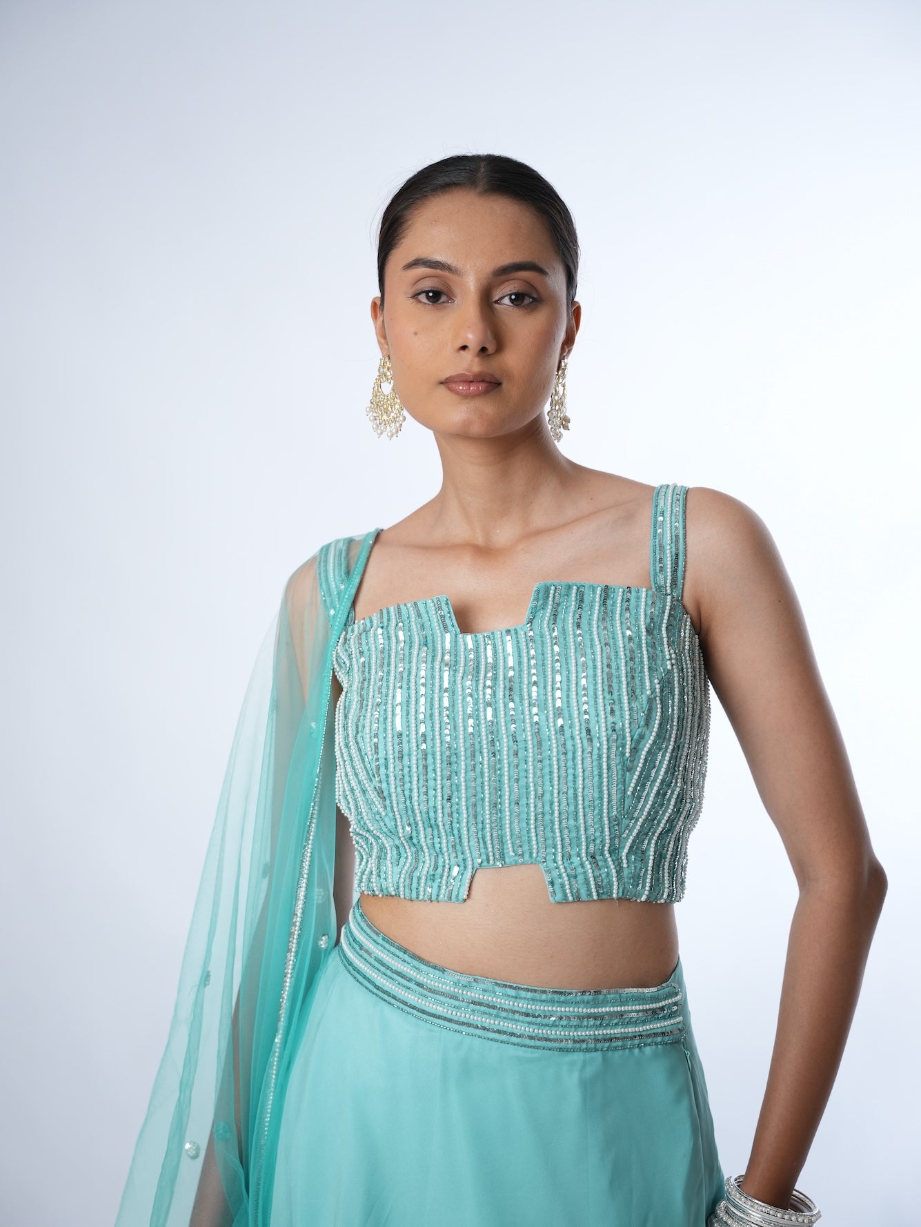 Turquoise Embellished Lehenga Set