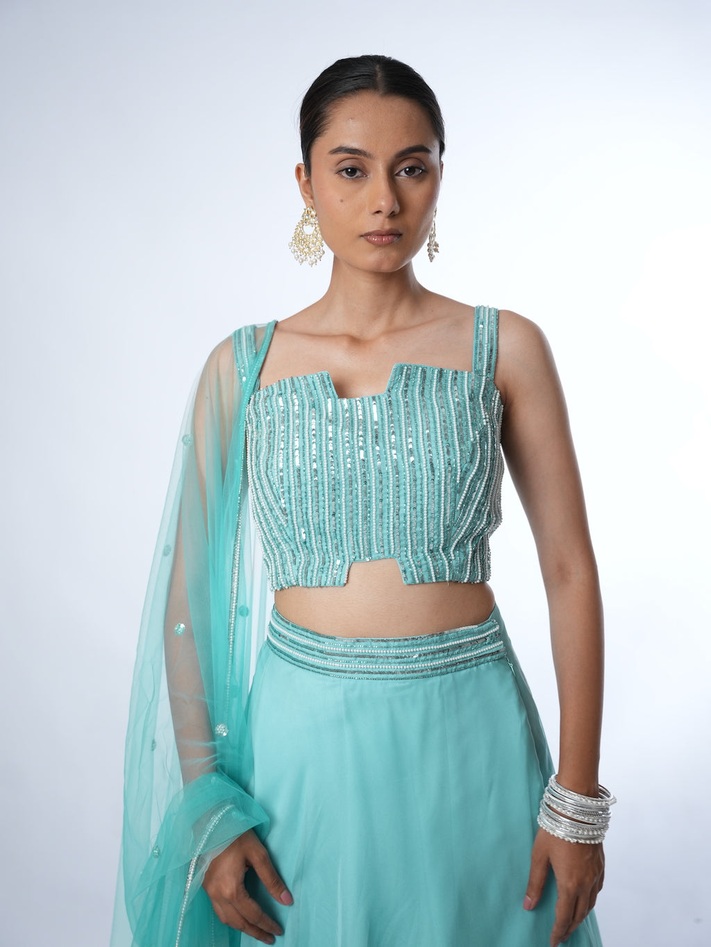 Turquoise Embellished Lehenga Set