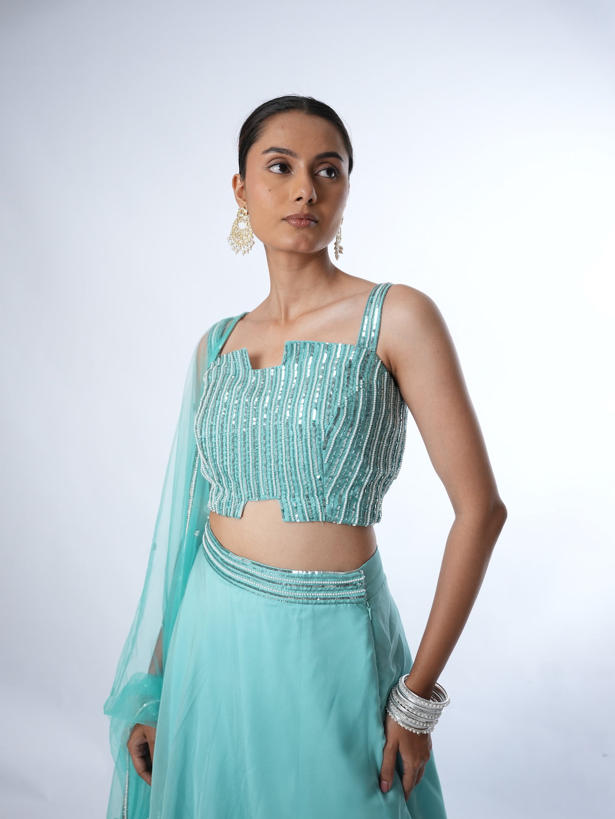 Turquoise Embellished Lehenga Set