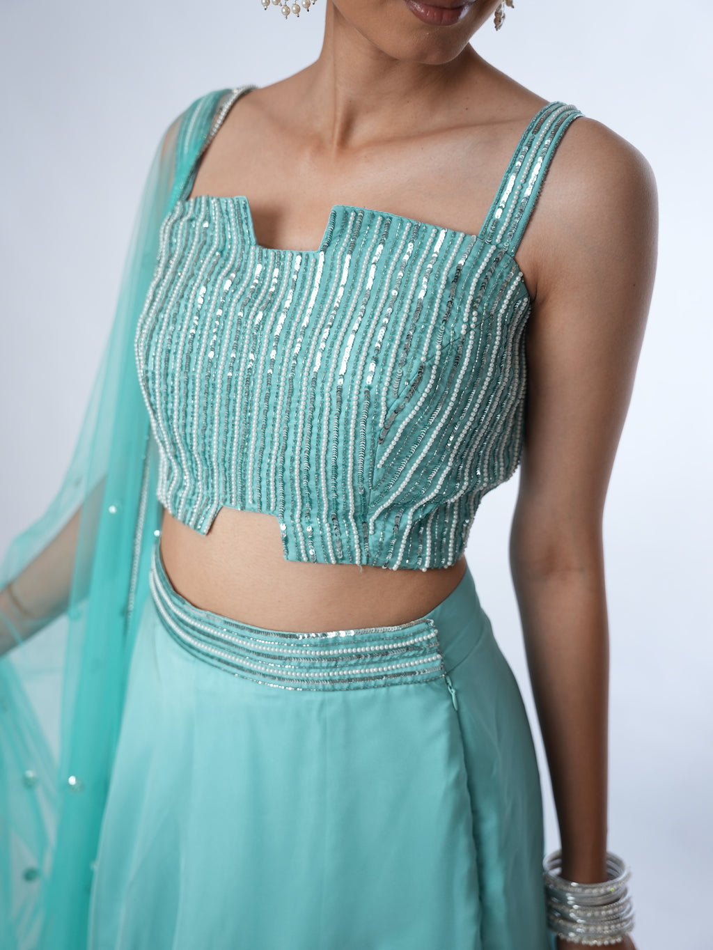 Turquoise Embellished Lehenga Set