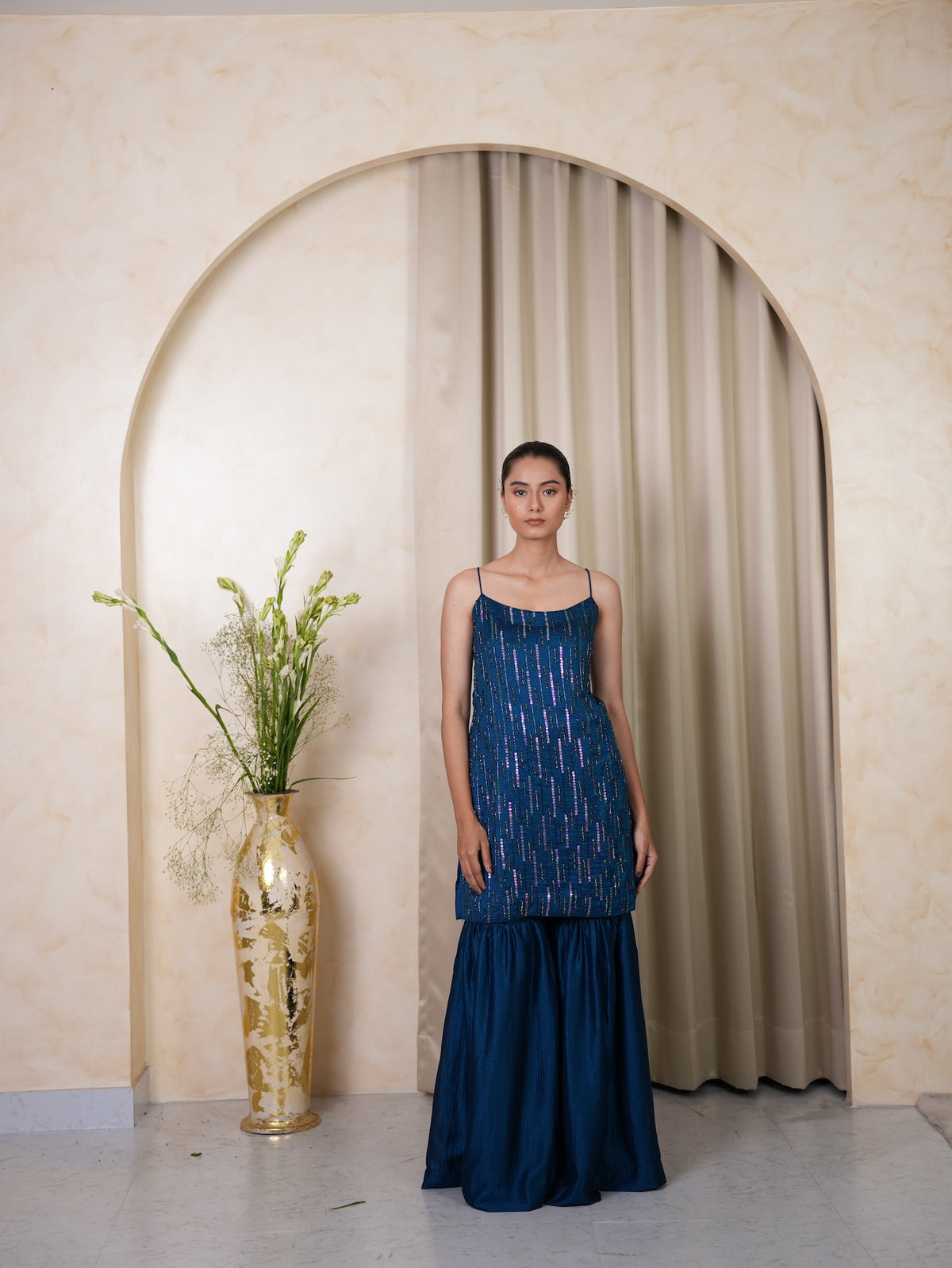 Teal Blue Sequin Short Kurta Set