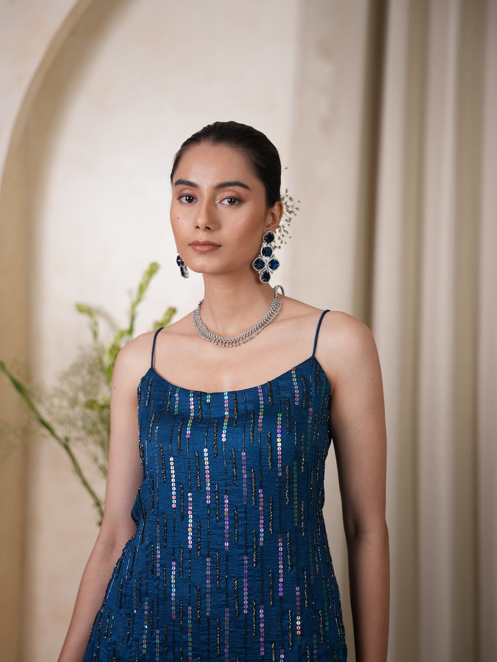 Teal Blue Sequin Short Kurta Set
