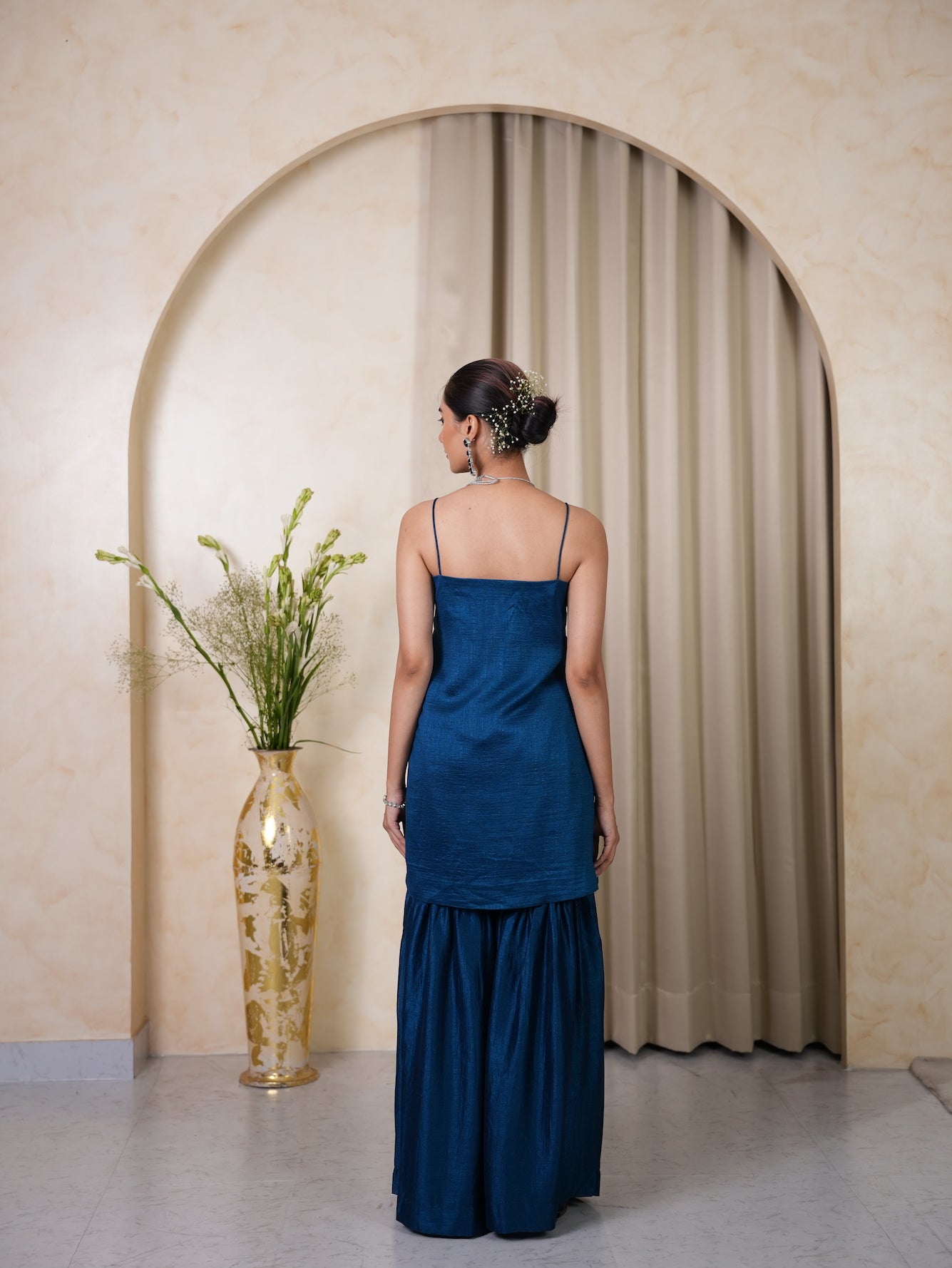 Teal Blue Sequin Short Kurta Set