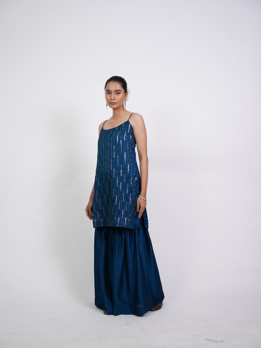 Teal Blue Sequin Short Kurta Set