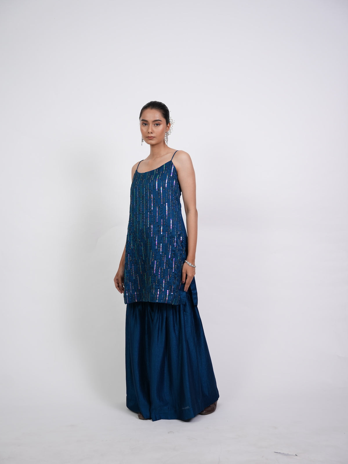 Teal Blue Sequin Short Kurta Set