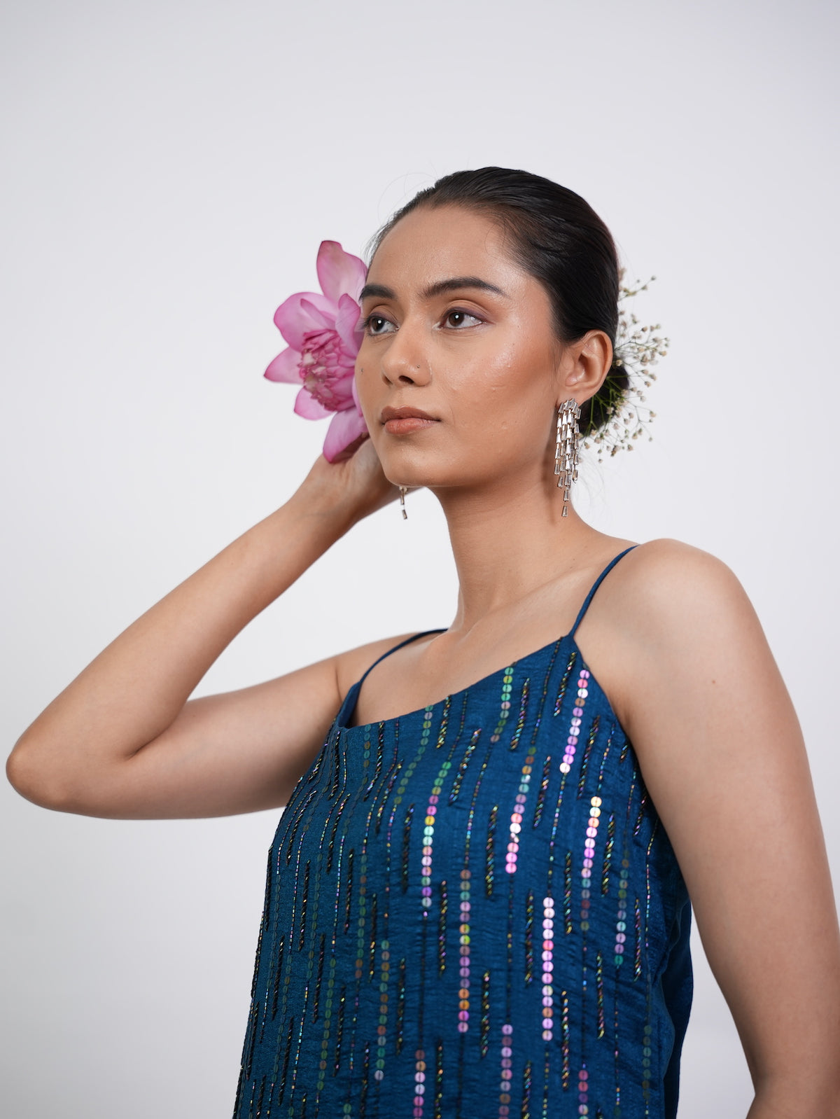 Teal Blue Sequin Short Kurta Set