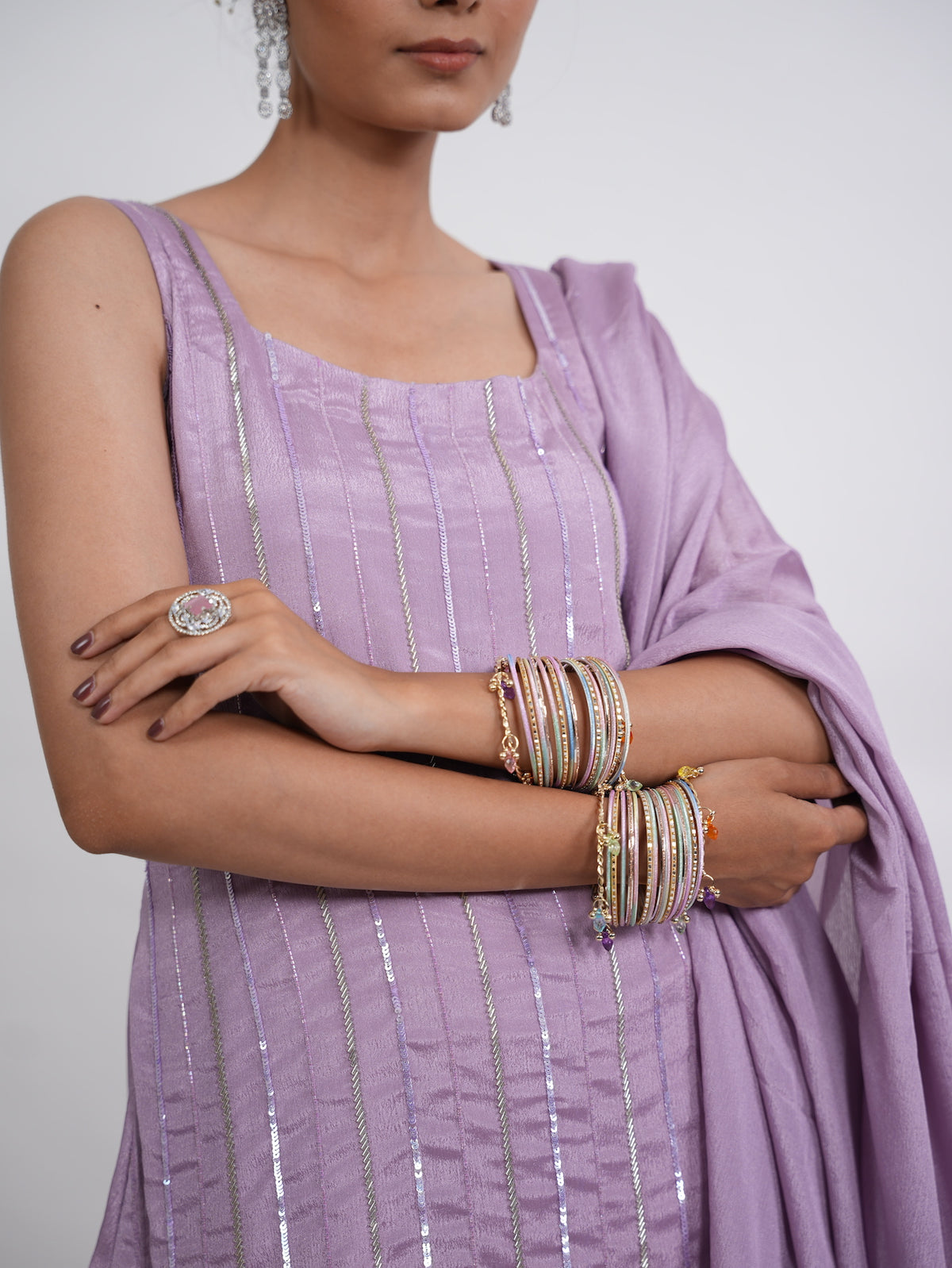 Lilac Sequin Embroidered Silk Kurta Set