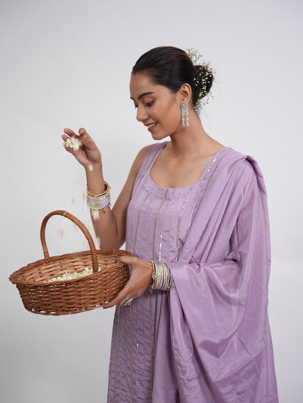 Lilac Sequin Embroidered Silk Kurta Set