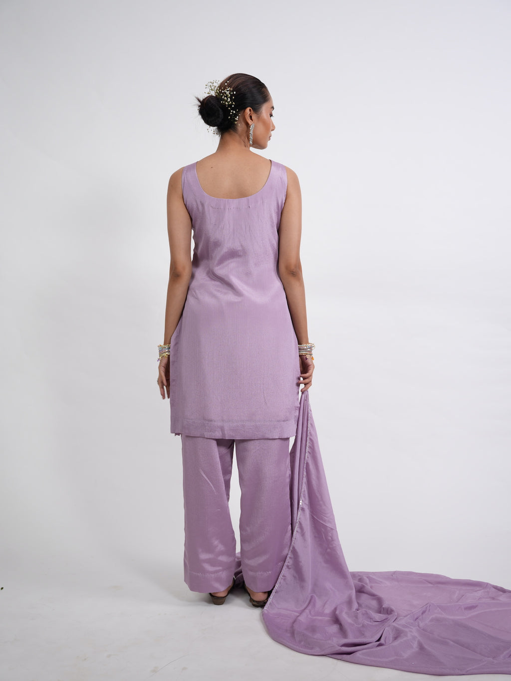 Lilac Sequin Embroidered Silk Kurta Set