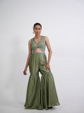 Olive Green Embroidered Sharara Set