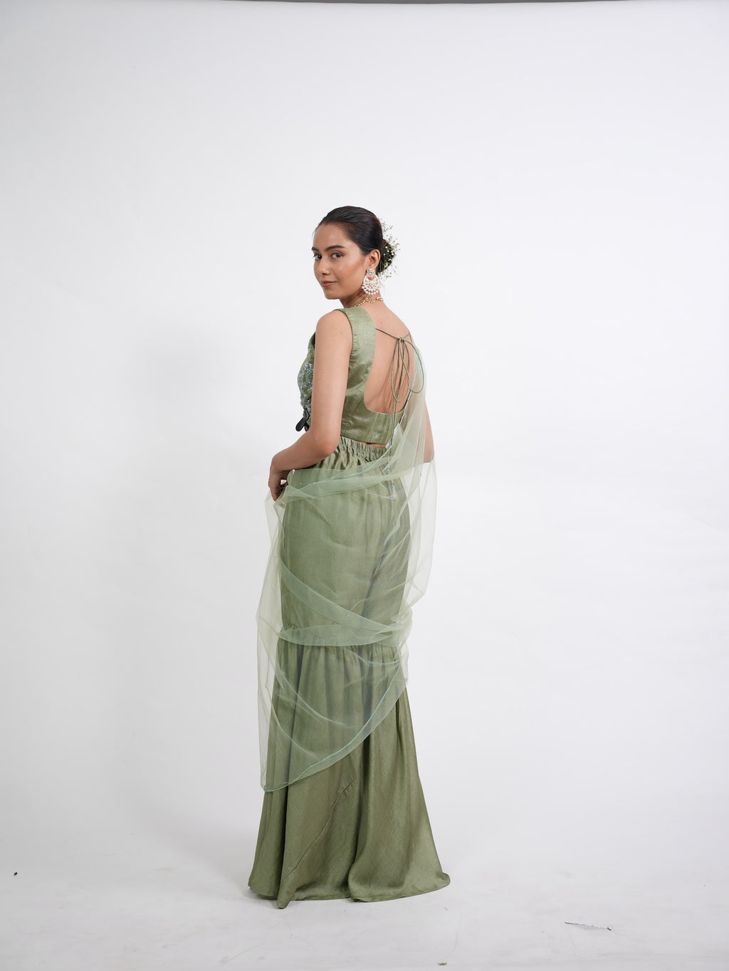 Olive Green Embroidered Sharara Set