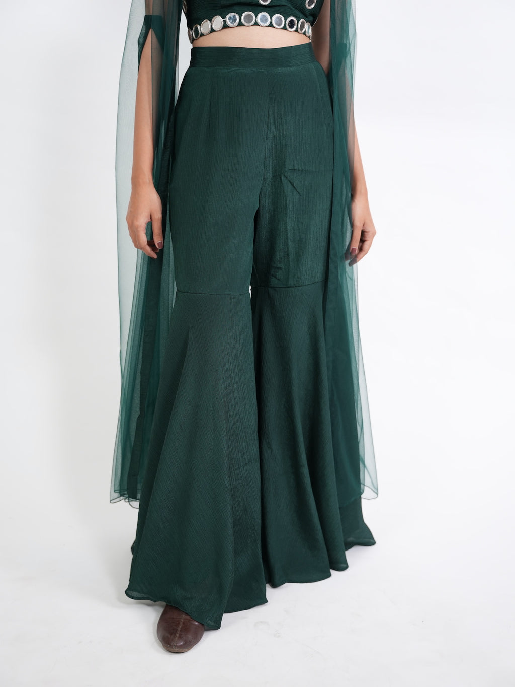 Emerald Green Mirror Work Crop Top Set