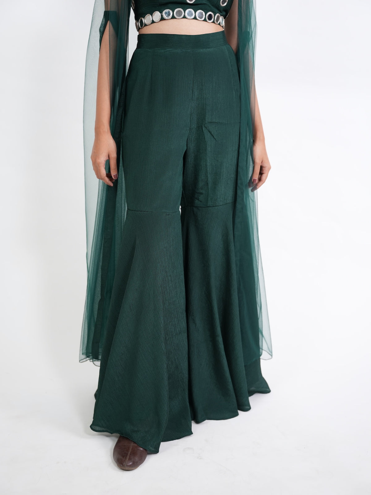 Emerald Green Mirror Work Crop Top Set
