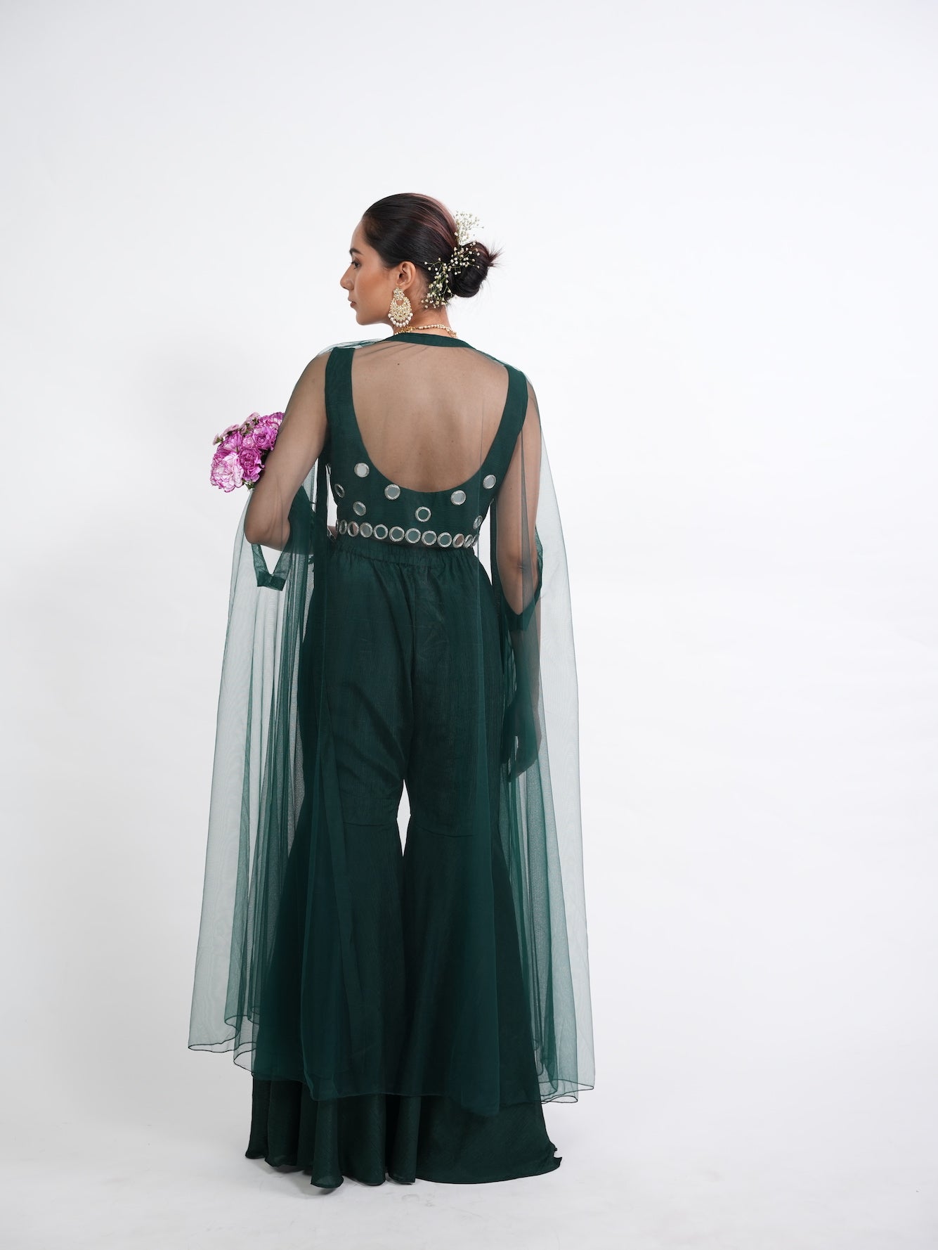 Emerald Green Mirror Work Crop Top Set